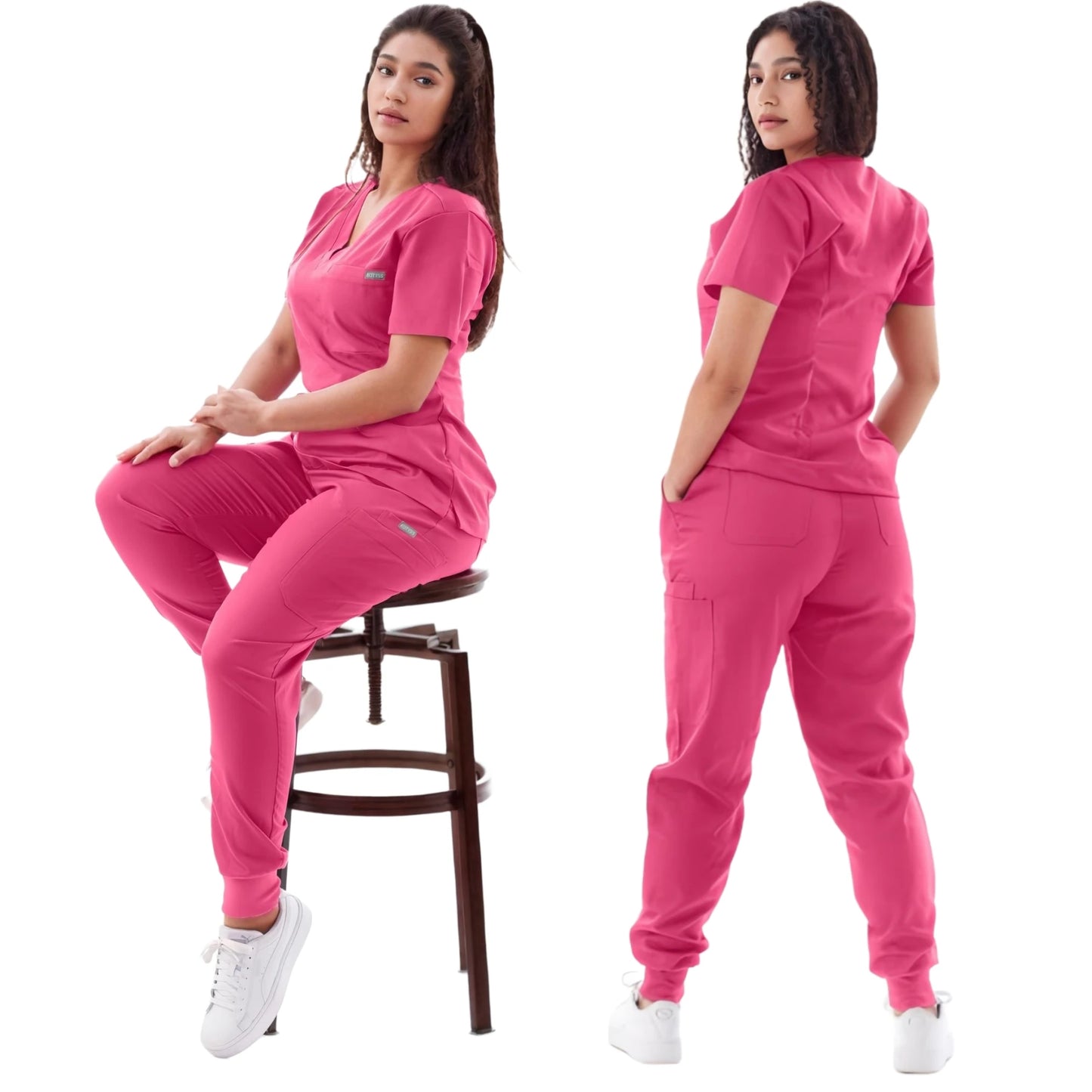 Premium Women’s Nursing Scrubs Jogger Set – Short Sleeve V-Neck Top & Stretch Pants