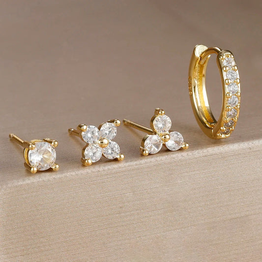 Aurora Bloom™ Earring Set – 4 PCS Stainless Steel 18 Gold