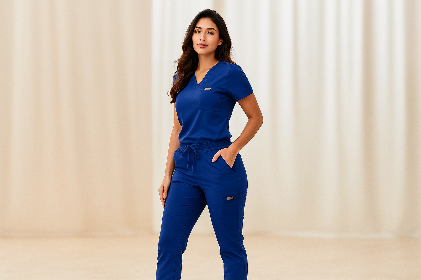 Premium Women’s Nursing Scrubs Jogger Set – Short Sleeve V-Neck Top & Stretch Pants