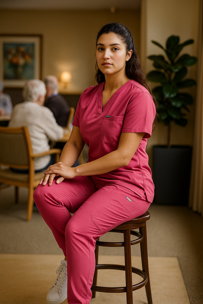 Premium Women’s Nursing Scrubs Jogger Set – Short Sleeve V-Neck Top & Stretch Pants