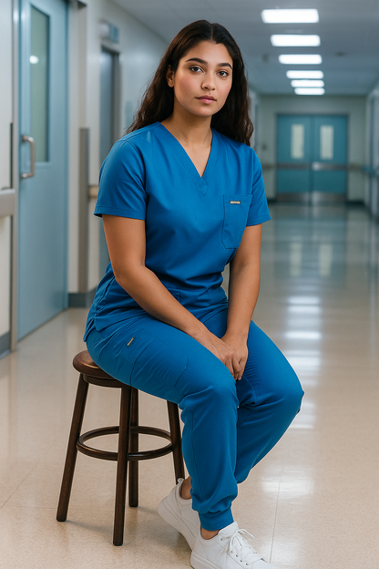 Premium Women’s Nursing Scrubs Jogger Set – Short Sleeve V-Neck Top & Stretch Pants