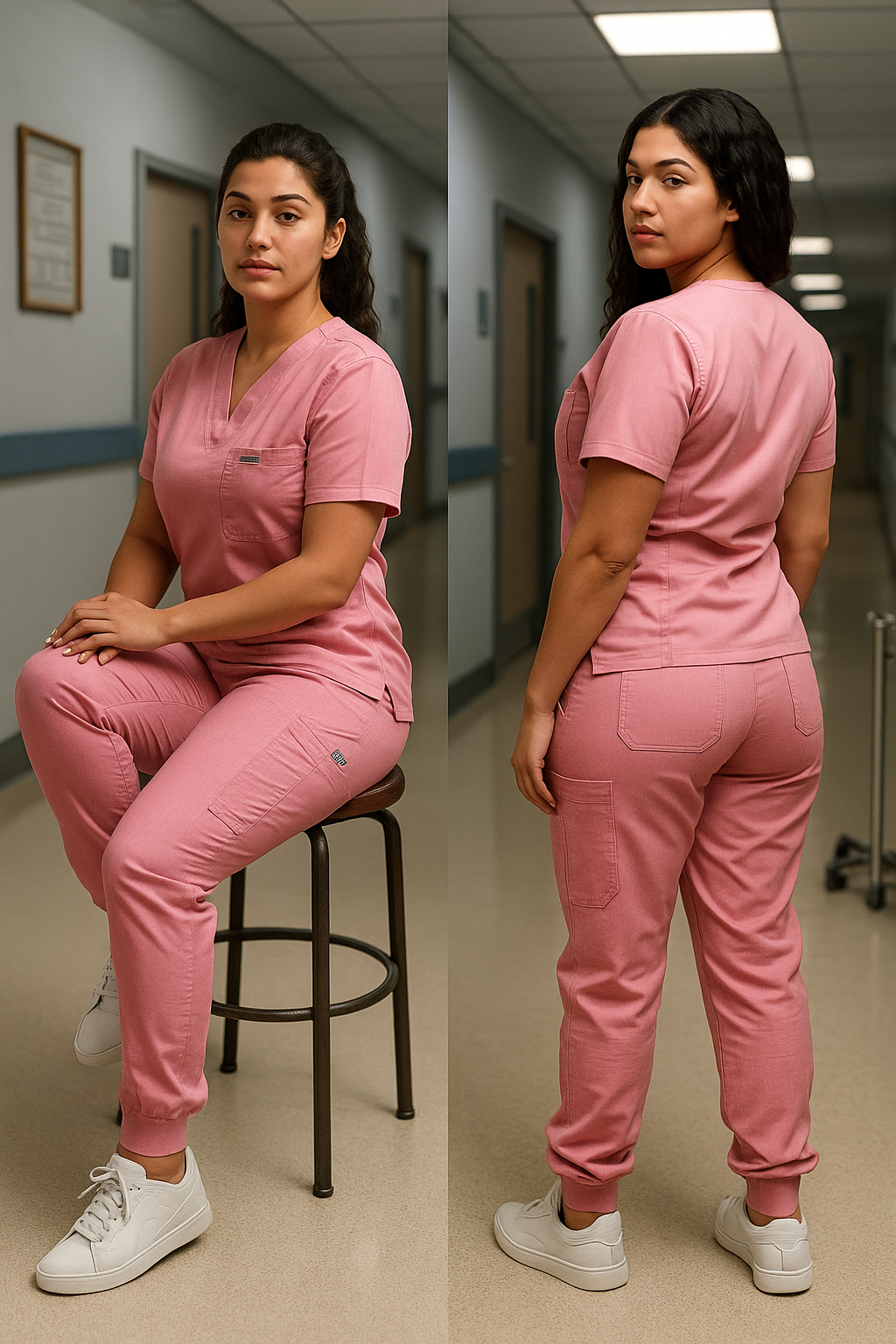 Premium Women’s Nursing Scrubs Jogger Set – Short Sleeve V-Neck Top & Stretch Pants