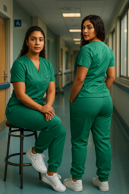 Premium Women’s Nursing Scrubs Jogger Set – Short Sleeve V-Neck Top & Stretch Pants