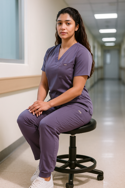 Premium Women’s Nursing Scrubs Jogger Set – Short Sleeve V-Neck Top & Stretch Pants