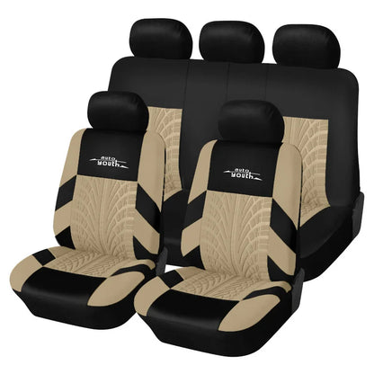 Universal Car Seat Protector Set – Stylish Embroidery & Tire Track Detail
