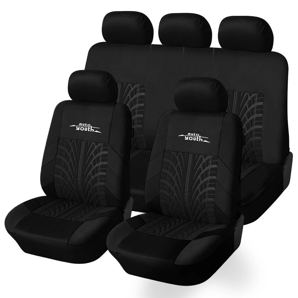 Universal Car Seat Protector Set – Stylish Embroidery & Tire Track Detail