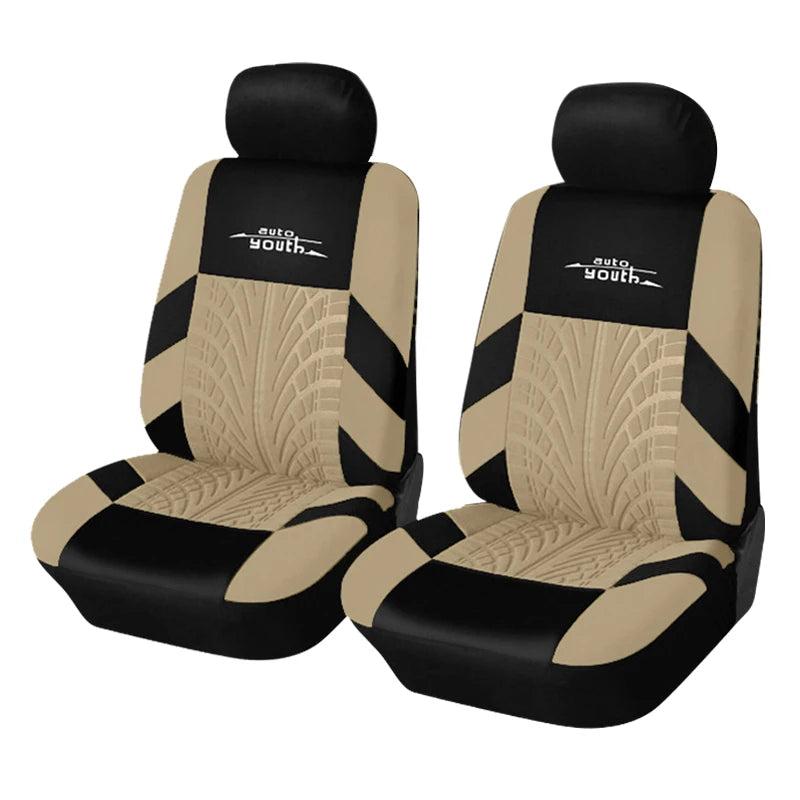 Universal Car Seat Protector Set – Stylish Embroidery & Tire Track Detail