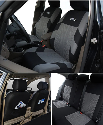 Universal Car Seat Protector Set – Stylish Embroidery & Tire Track Detail