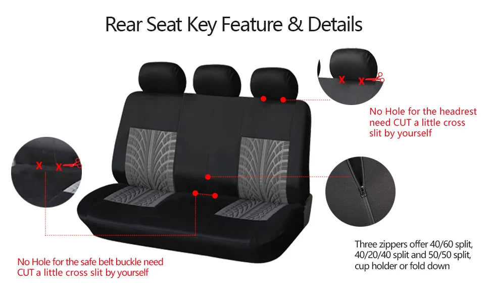 Universal Car Seat Protector Set – Stylish Embroidery & Tire Track Detail