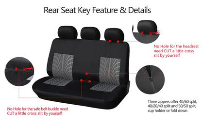 Universal Car Seat Protector Set – Stylish Embroidery & Tire Track Detail