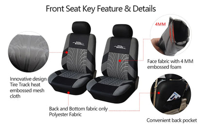 Universal Car Seat Protector Set – Stylish Embroidery & Tire Track Detail