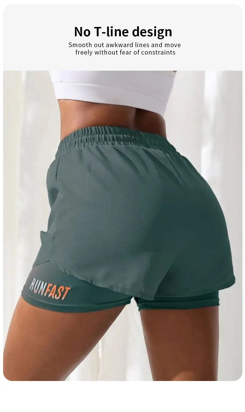 MoveFit Dual-Layer Yoga Shorts for Women – High Rise Elastic Training Pants