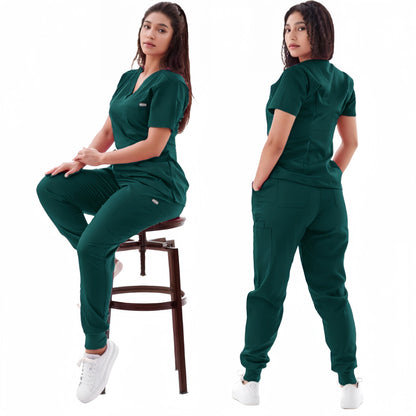 Premium Nursing Scrubs Jogger Set – Short Sleeve V-Neck Top + Pants ( woman's)