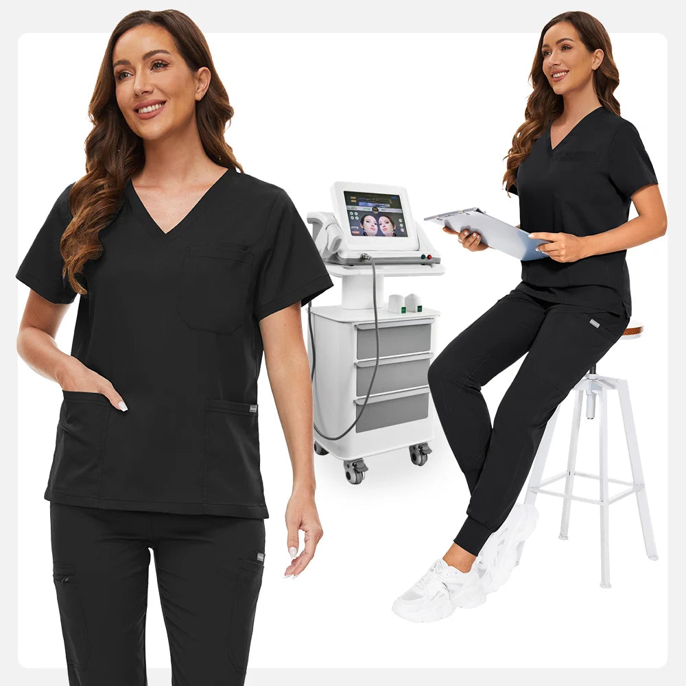 ComfortLab Women’s Jogger Scrub Set – Stretch Medical Uniform | Nursing & Spa Workwear Top + Pants