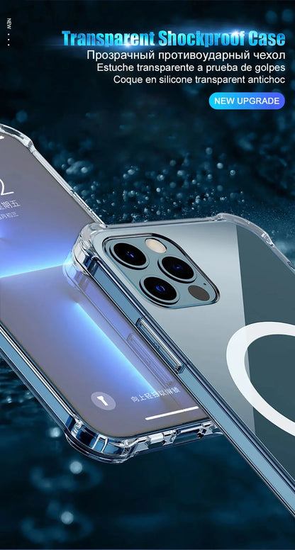 Luxury Magnetic Wireless Charge for Magsafe Case for iPhone 16 15 14 13 12 11 Pro Max Plus Shockproof Transparent Bumper Cover ﻿