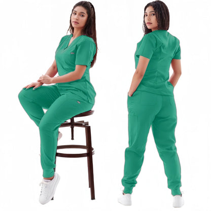 Premium Nursing Scrubs Jogger Set – Short Sleeve V-Neck Top + Pants ( woman's)