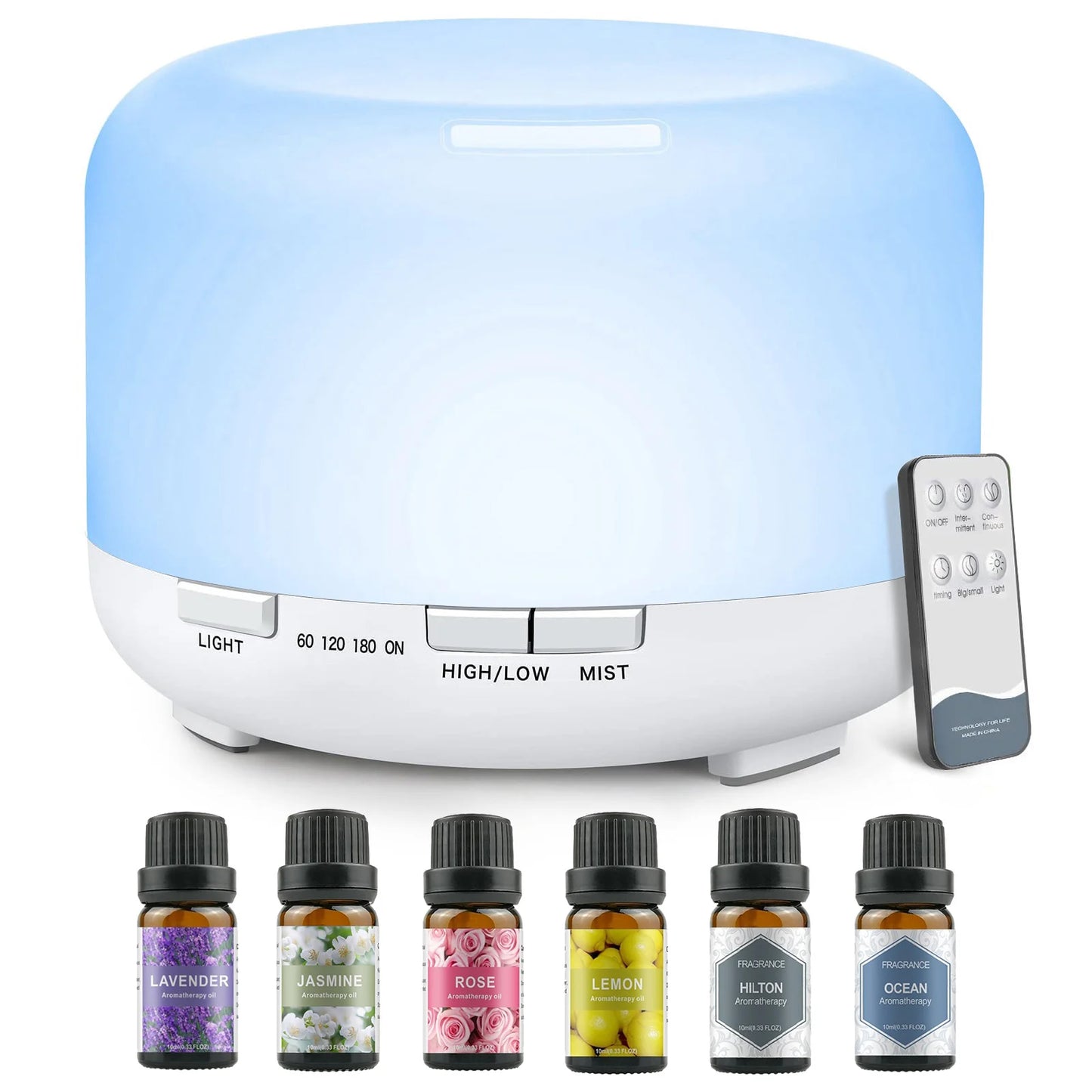 Humidifier + Aroma Diffuser with Remote Control, 5V 2A ( Essential Oil Aroma optional )