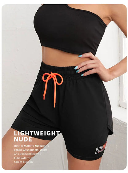 MoveFit Dual-Layer Yoga Shorts for Women – High Rise Elastic Training Pants