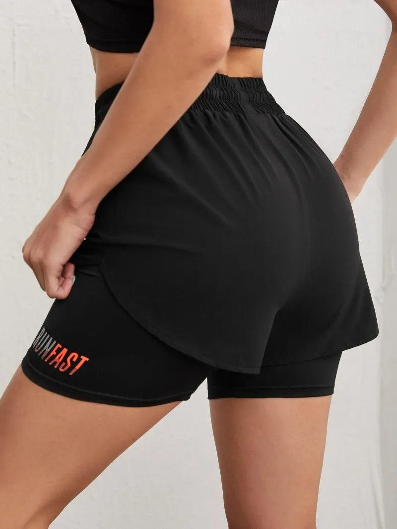 MoveFit Dual-Layer Yoga Shorts for Women – High Rise Elastic Training Pants