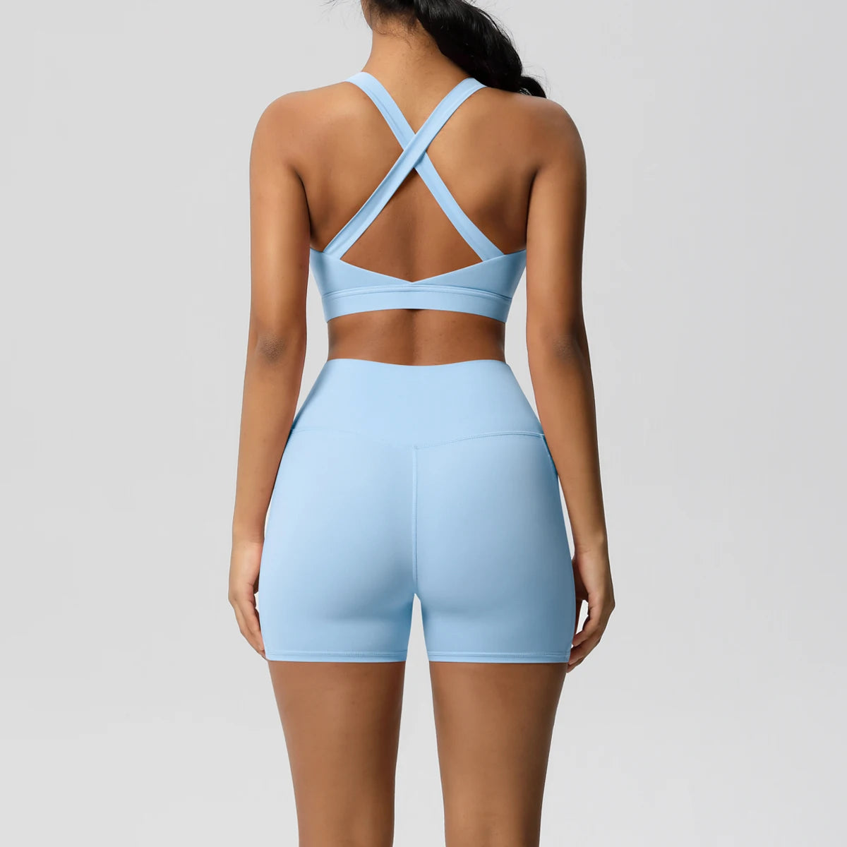 FlexFit™ Women’s Pocket Gym Set – Crossover Bra & Workout Shorts 2PCS Activewear