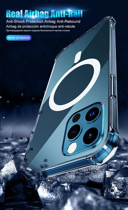 Luxury Magnetic Wireless Charge for Magsafe Case for iPhone 16 15 14 13 12 11 Pro Max Plus Shockproof Transparent Bumper Cover ﻿