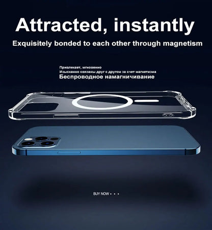Luxury Magnetic Wireless Charge for Magsafe Case for iPhone 16 15 14 13 12 11 Pro Max Plus Shockproof Transparent Bumper Cover ﻿