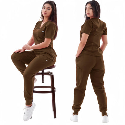 Premium Nursing Scrubs Jogger Set – Short Sleeve V-Neck Top + Pants ( woman's)