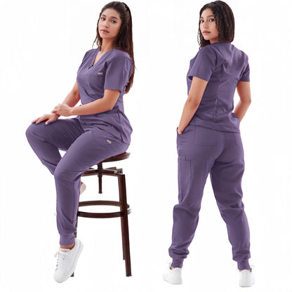 Premium Nursing Scrubs Jogger Set – Short Sleeve V-Neck Top + Pants ( woman's)