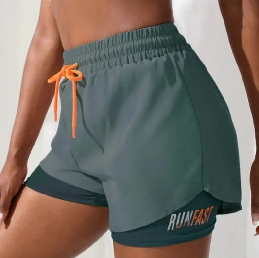 MoveFit Dual-Layer Yoga Shorts for Women – High Rise Elastic Training Pants
