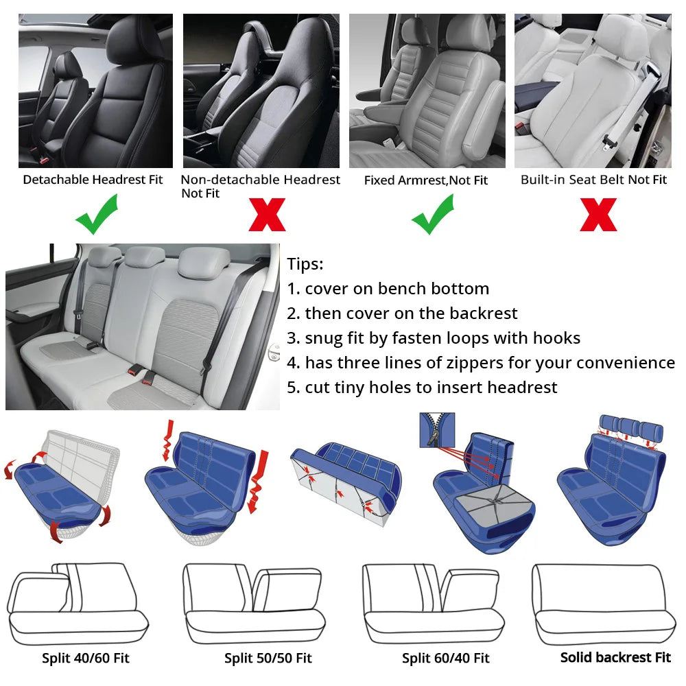 Universal Car Seat Protector Set – Stylish Embroidery & Tire Track Detail