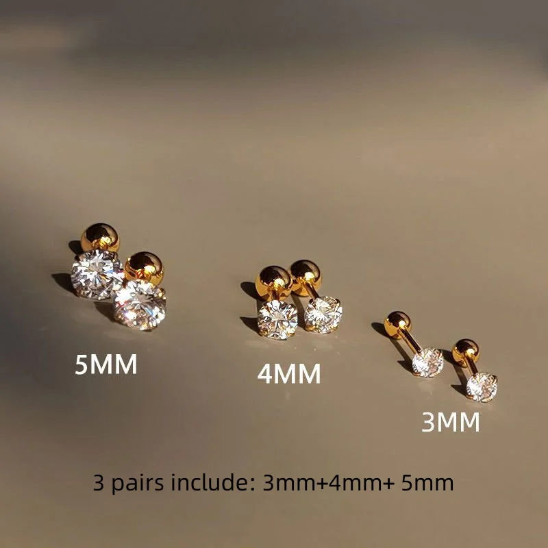 LumiTrio™ Classic Stud Earrings – 3 Pairs Stainless Steel & Zirconia