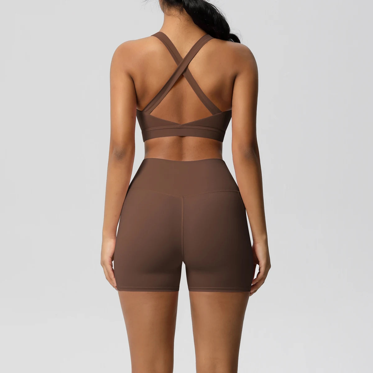 FlexFit™ Women’s Pocket Gym Set – Crossover Bra & Workout Shorts 2PCS Activewear