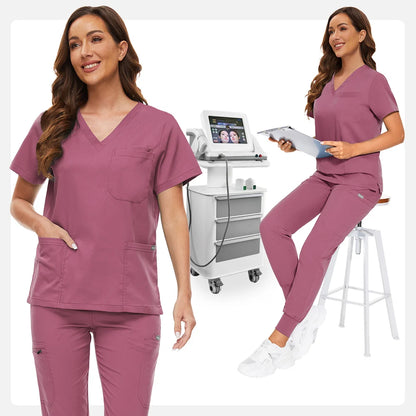 ComfortLab Women’s Jogger Scrub Set – Stretch Medical Uniform | Nursing & Spa Workwear Top + Pants