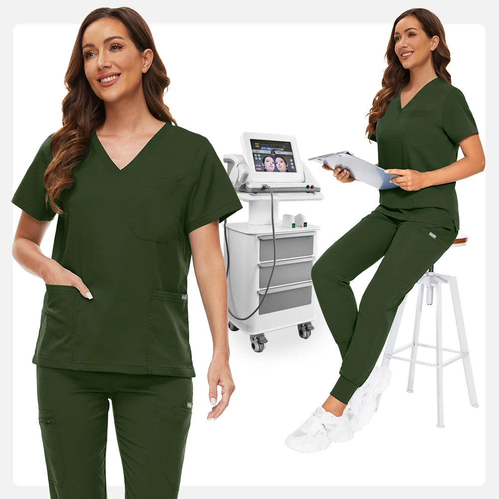 ComfortLab Women’s Jogger Scrub Set – Stretch Medical Uniform | Nursing & Spa Workwear Top + Pants