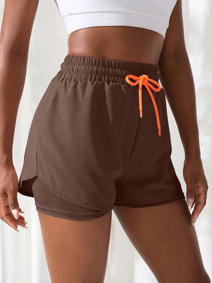 MoveFit Dual-Layer Yoga Shorts for Women – High Rise Elastic Training Pants