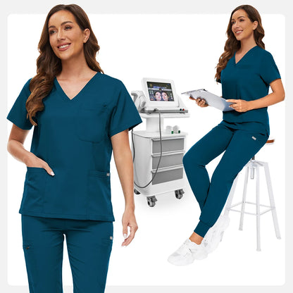 ComfortLab Women’s Jogger Scrub Set – Stretch Medical Uniform | Nursing & Spa Workwear Top + Pants