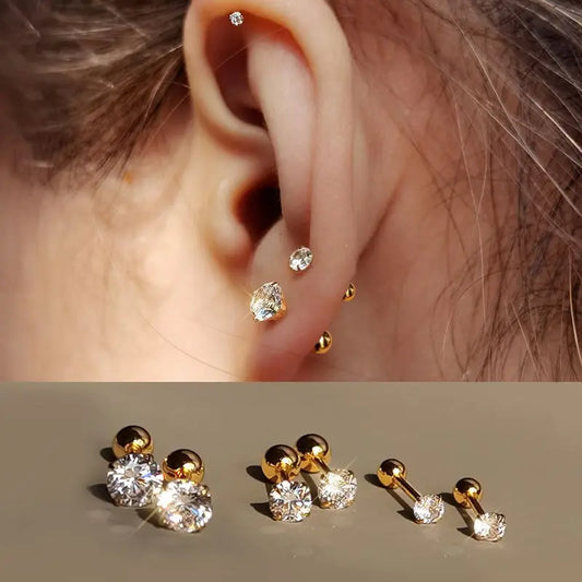 LumiTrio™ Classic Stud Earrings – 3 Pairs Stainless Steel & Zirconia