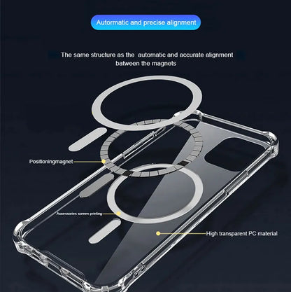 Luxury Magnetic Wireless Charge for Magsafe Case for iPhone 16 15 14 13 12 11 Pro Max Plus Shockproof Transparent Bumper Cover ﻿