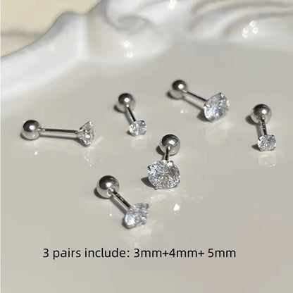 LumiTrio™ Classic Stud Earrings – 3 Pairs Stainless Steel & Zirconia
