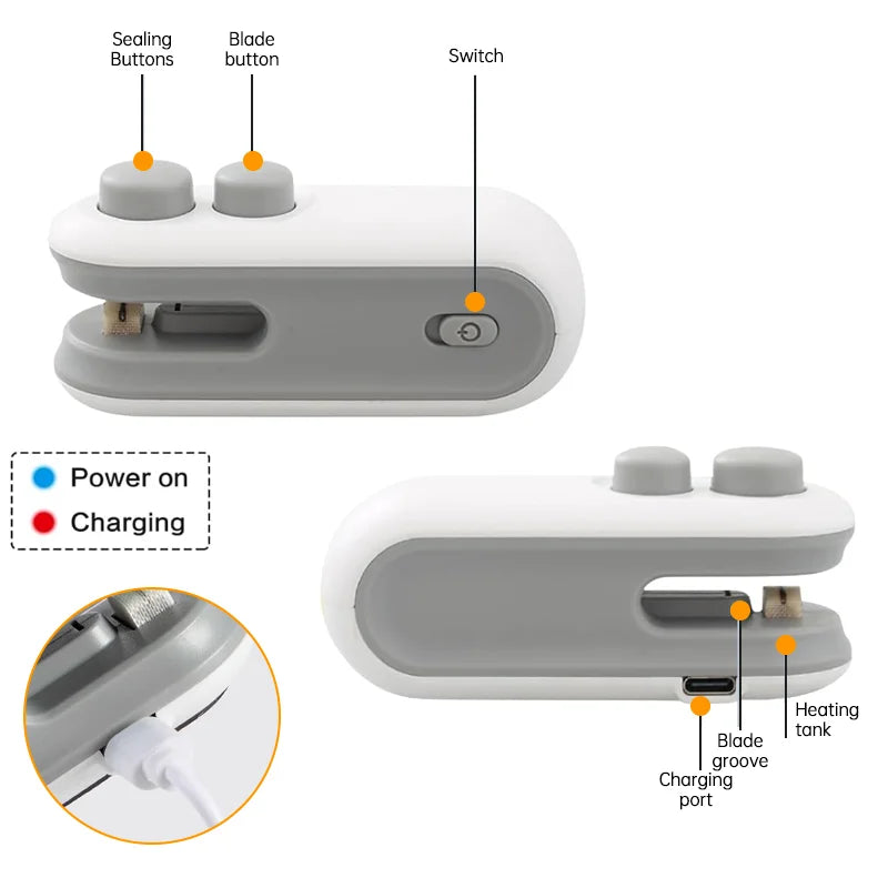 SealMate™ Mini Heat Sealer & Cutter – USB Rechargeable, 300mah