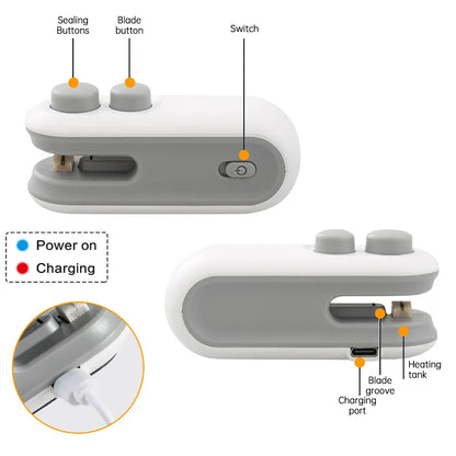 SealMate™ Mini Heat Sealer & Cutter – USB Rechargeable, 300mah