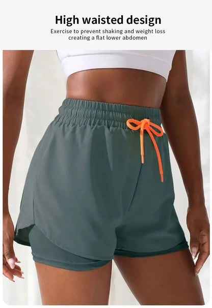 MoveFit Dual-Layer Yoga Shorts for Women – High Rise Elastic Training Pants