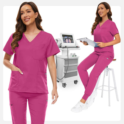 ComfortLab Women’s Jogger Scrub Set – Stretch Medical Uniform | Nursing & Spa Workwear Top + Pants