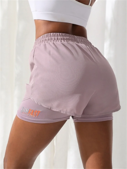 MoveFit Dual-Layer Yoga Shorts for Women – High Rise Elastic Training Pants