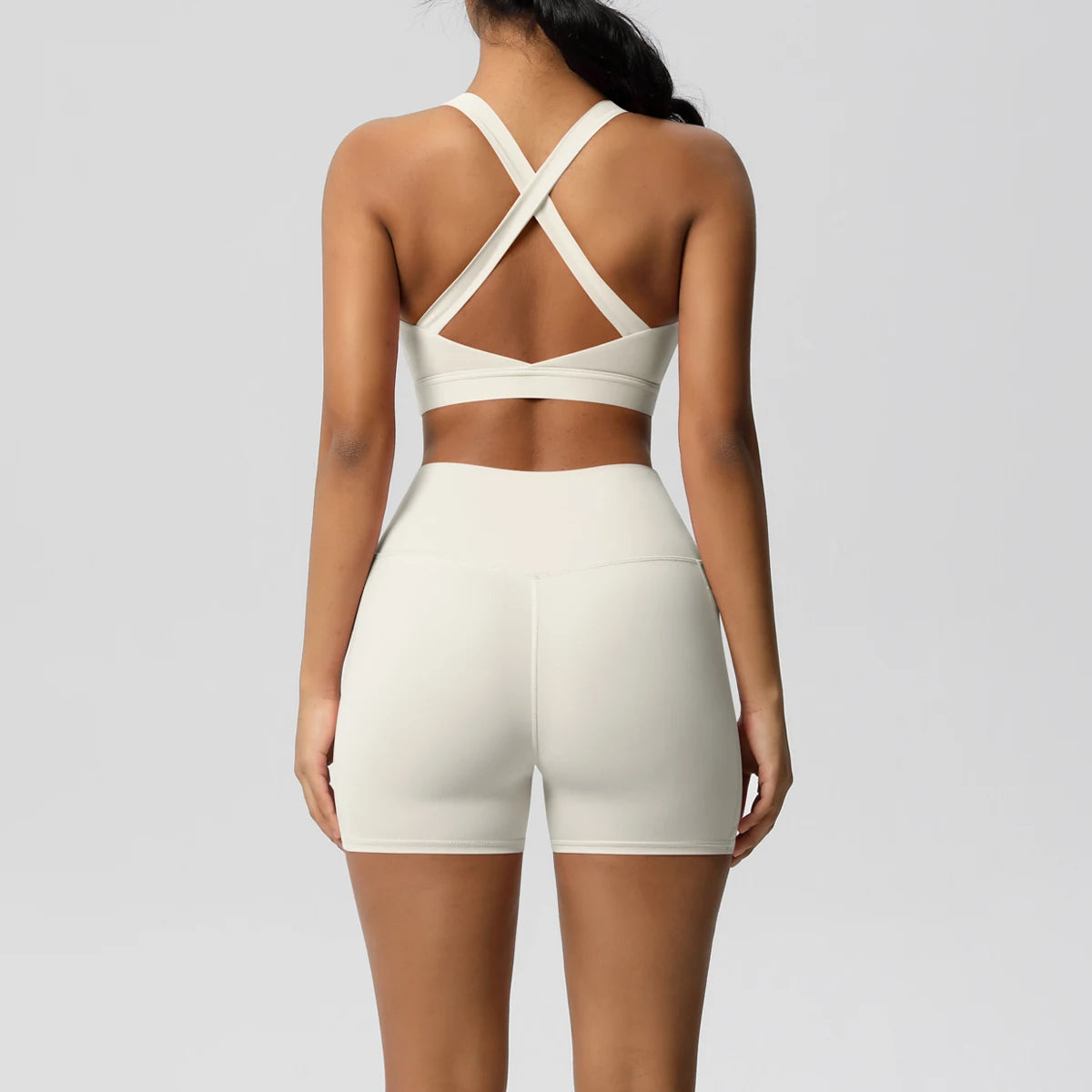 FlexFit™ Women’s Pocket Gym Set – Crossover Bra & Workout Shorts 2PCS Activewear