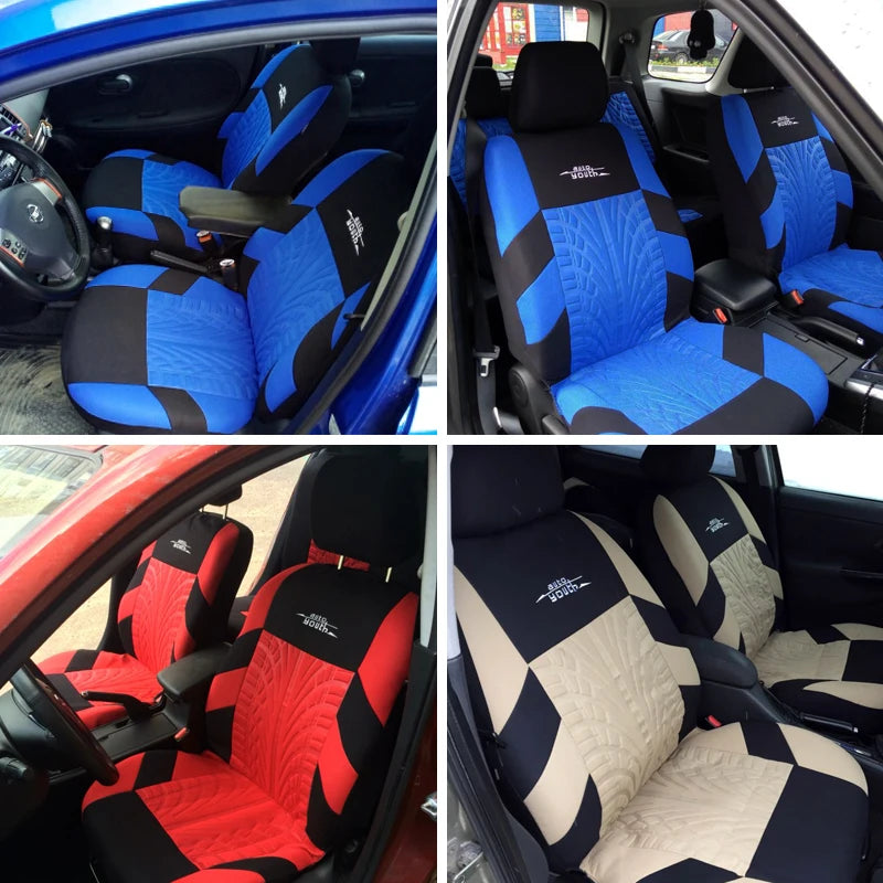 Universal Car Seat Protector Set – Stylish Embroidery & Tire Track Detail